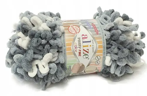Włóczka na palce PUFFY FINE COLOR 5925 szary/biały  - Sklep i pasmanteria Niteczka