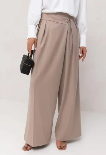 Szerokie spodnie SEMPRE VALENTINA beige 36  - Sklep i pasmanteria Niteczka